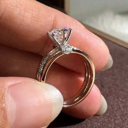 Meishu® Luxury Three-gold Solitaire Diamond Rings Bridal Jewelry Wedding Band Size 6-10