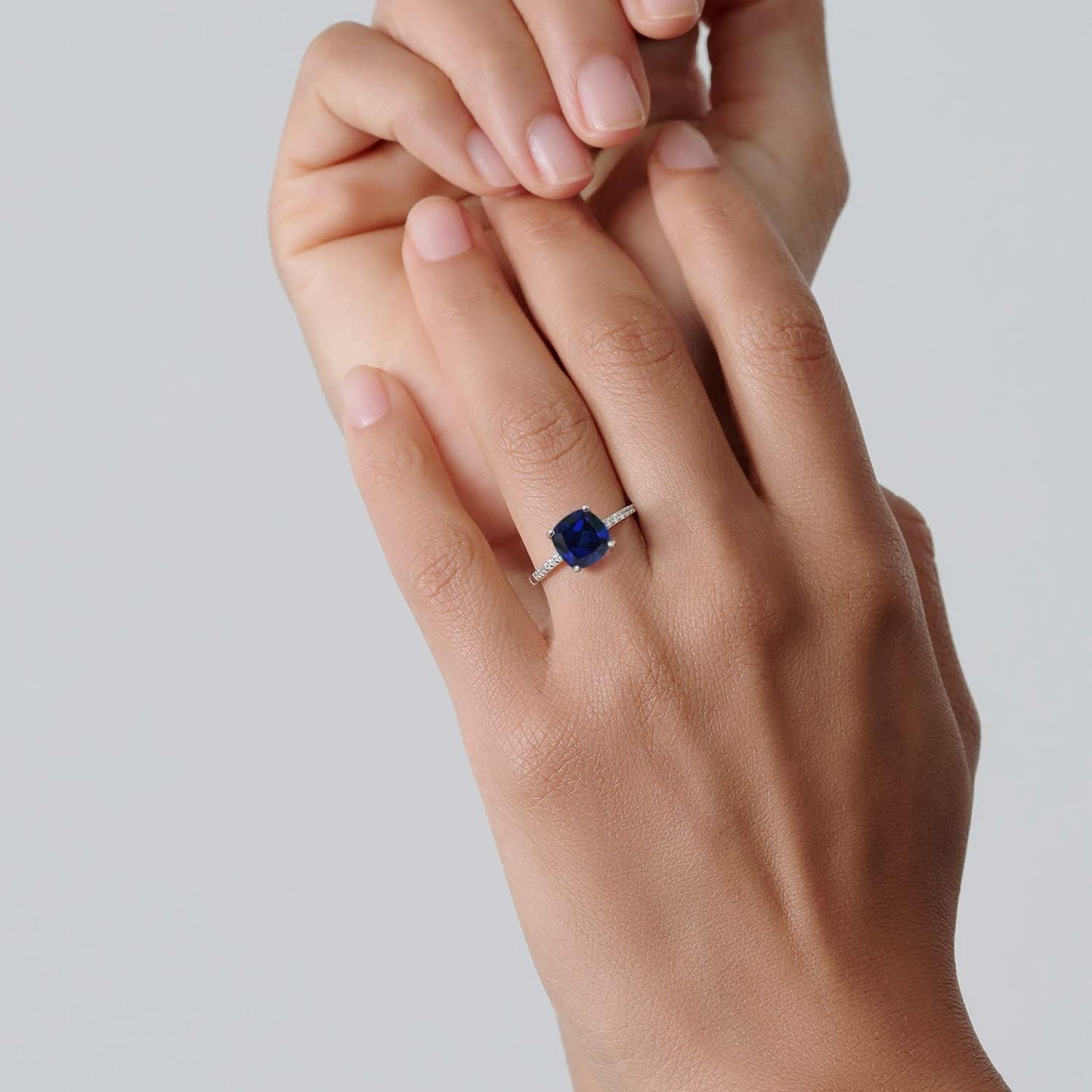 925 Sterling Silver 8MM Cushion Cut Gemstone Birthstone Engagement Ring | Wedding Anniversary Promise Ring for Women | Available in Size 5-9