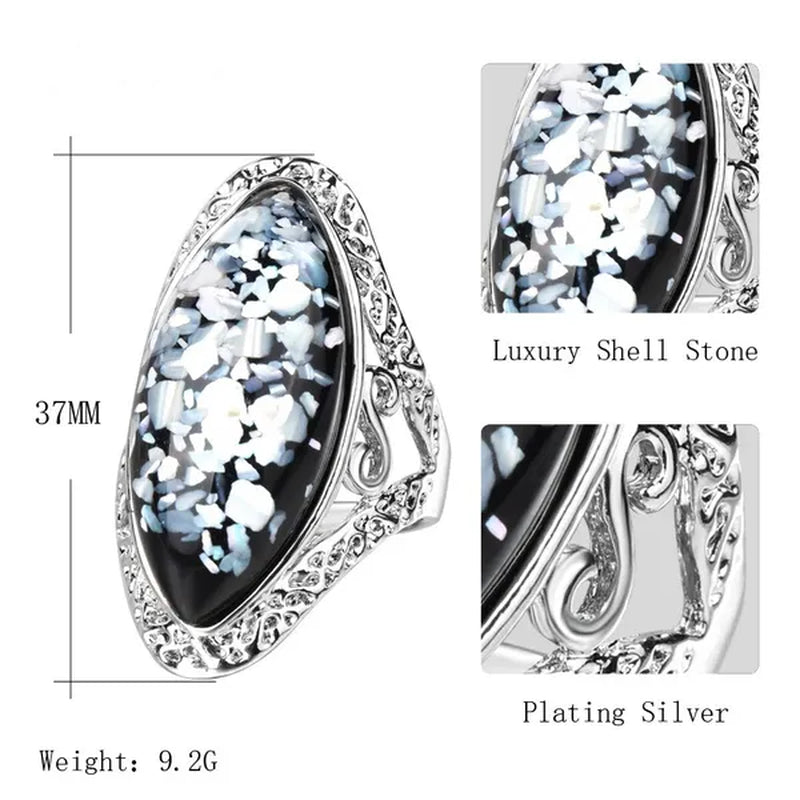 Vintage Jewelry Magic Natural Shell Silver Ring Ancient Silver Carved Big Ring Couple Antique Jewelry Sterling Silver Bride Wedding Engagement Vintage Men Ring Gift Aneis Feminino Bijoux