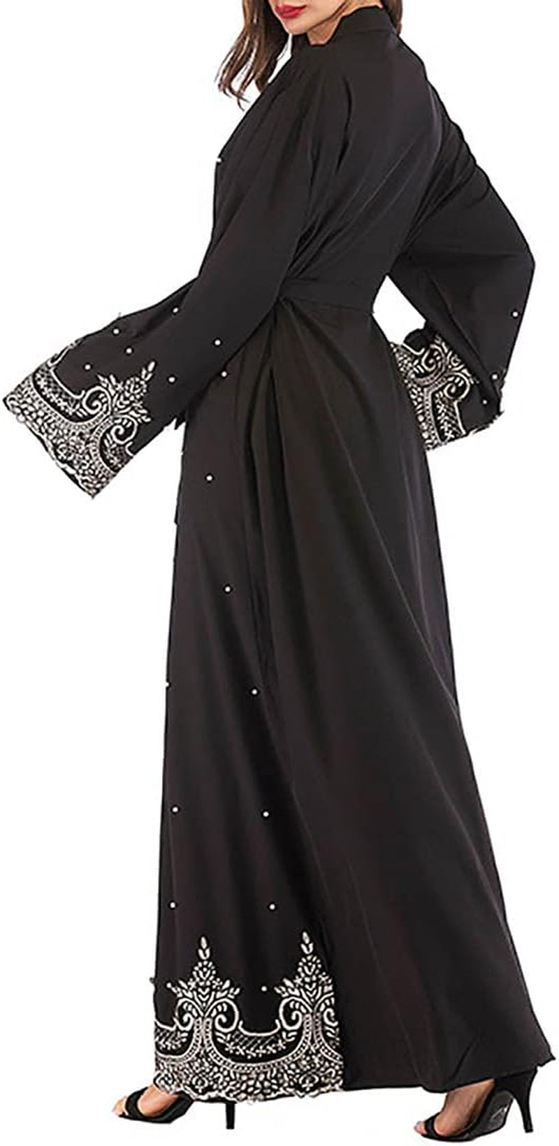 Women Muslim Dress Middle East Arabian Robe Islamic Abaya Long Sleeve Rhinestones Embroidered Cardigan Dress