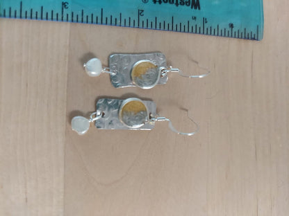 Handmade Lightweight Sapphire Blue and White Pearl Rectangle Drop Womens Earrings