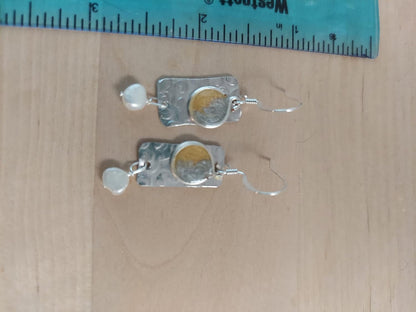 Handmade Lightweight Silvertone Sapphire Blue and White Pearl Rectangle Drop Womens Earrings
