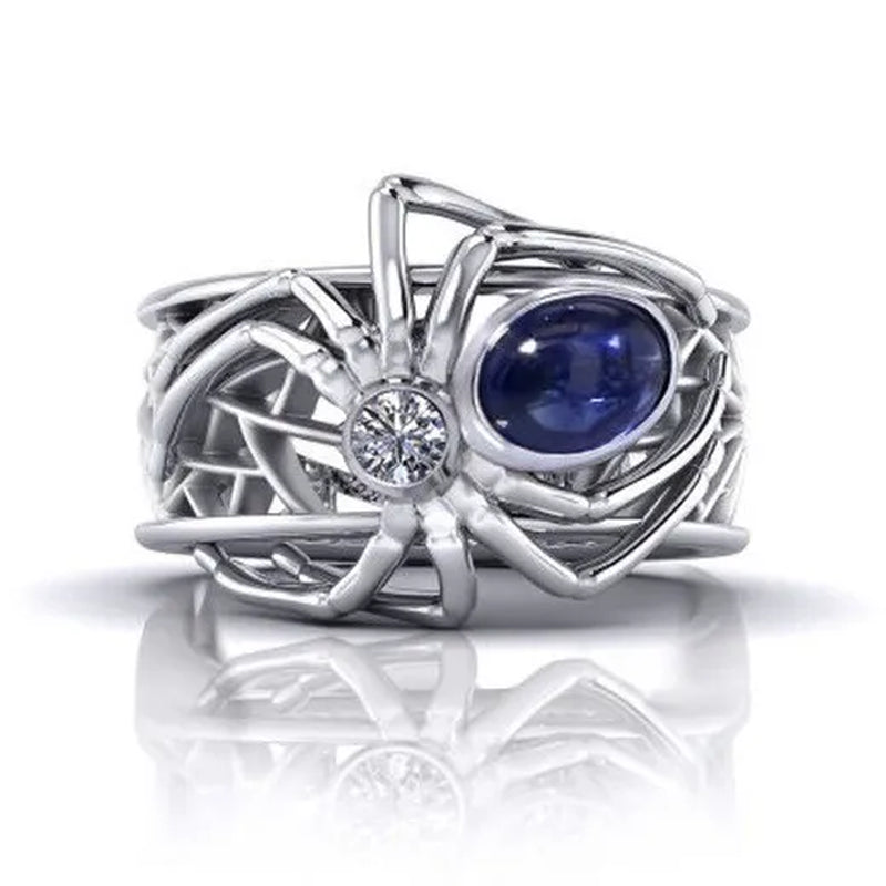 Unique Punk  Silver Creative Spider Spider Ring Punk Style Man Inlay Sapphire Ring Anniversary Statement Natural Gemstones Ring