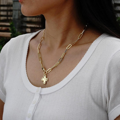 Chunky Cross Necklace for Women Trendy 14K Gold Silver Plated Statement Big Cross Pendant Paperclip Chain Charm Necklaces Religious Faith Easter Basket Stuffers Baptism Costume Jewelry Gift