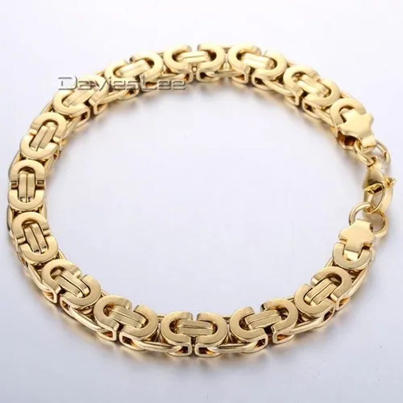 Davieslee Mens Fashion Flat Byzantine Link Silver Tone Stainless Steel Chain Bracelet - WORLD TIME VISITS