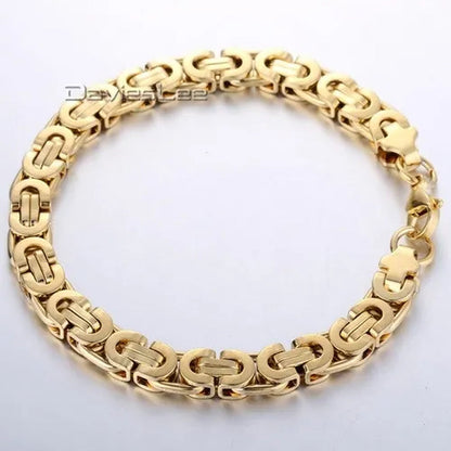 Davieslee Mens Fashion Flat Byzantine Link Silver Tone Stainless Steel Chain Bracelet - WORLD TIME VISITS