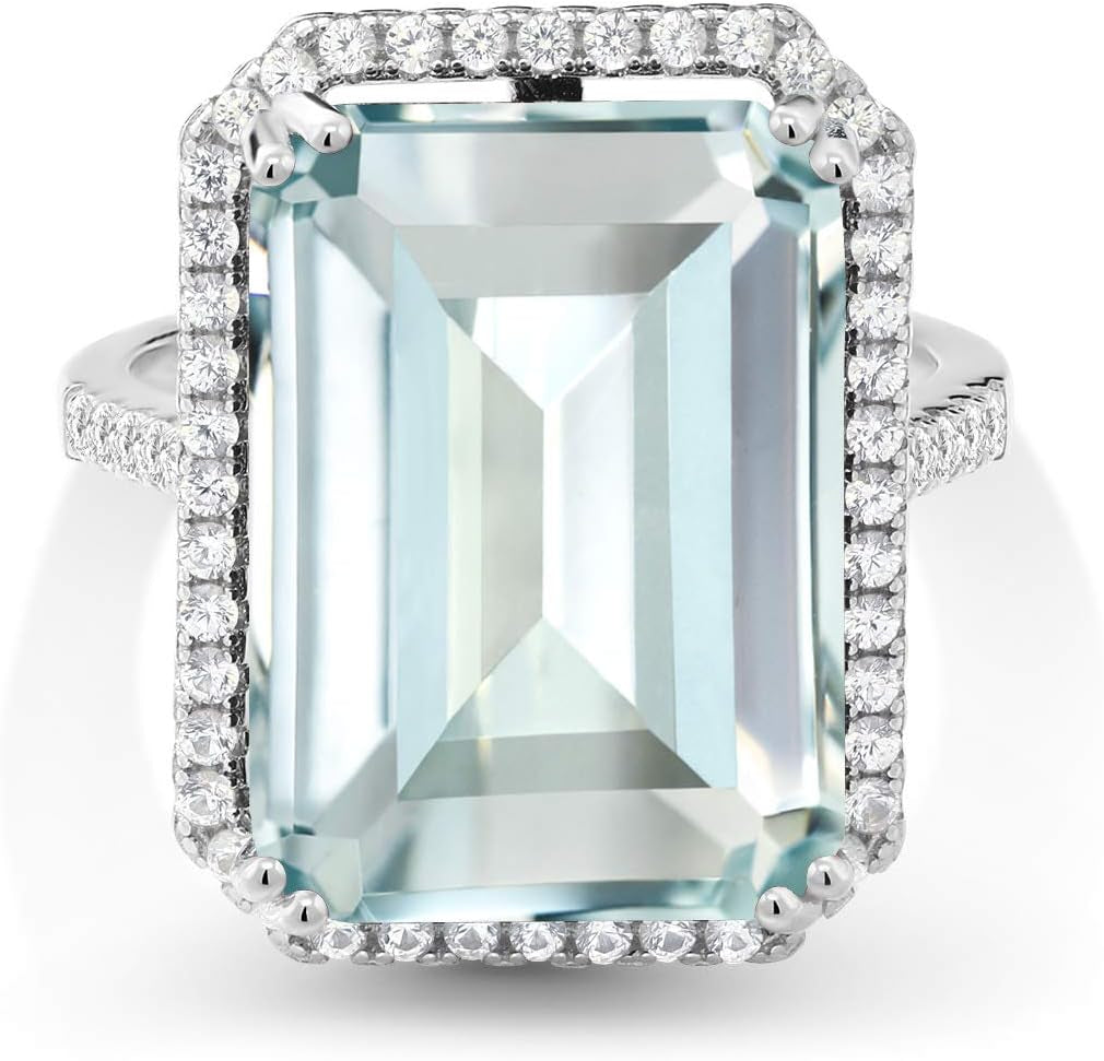 10-20 Cttw Gemstone Birthstone Engagement Ring | 925 Sterling Silver | Emerald Cut 18X13MM | Wedding Anniversary Promise Ring for Women | Available in Size 5, 6, 7, 8, 9 - WORLD TIME VISITS