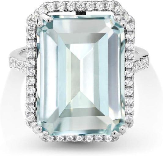 10-20 Cttw Gemstone Birthstone Engagement Ring | 925 Sterling Silver | Emerald Cut 18X13MM | Wedding Anniversary Promise Ring for Women | Available in Size 5, 6, 7, 8, 9 - WORLD TIME VISITS