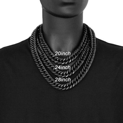 Chunky Mens Black Necklace Stainless Steel Curb Cuban Link Miami Chain Heavy Black Mens Choker