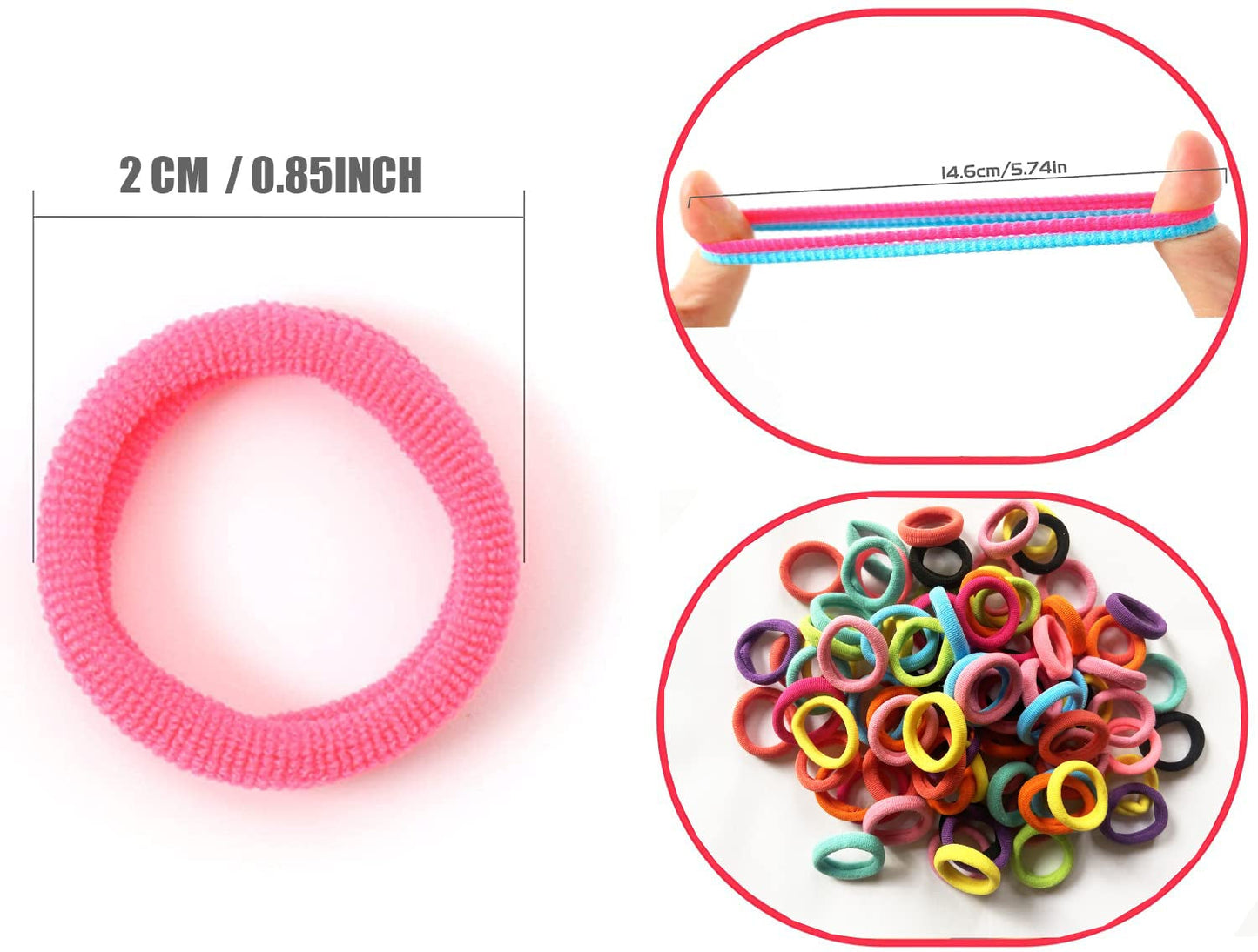 100 Pcs Baby Hair Ties, Seamless Cotton Toddler Hair Ties for Girls and Kids, Multicolor Small Soft Hair Elastics Ponytail Holders(10Colors)