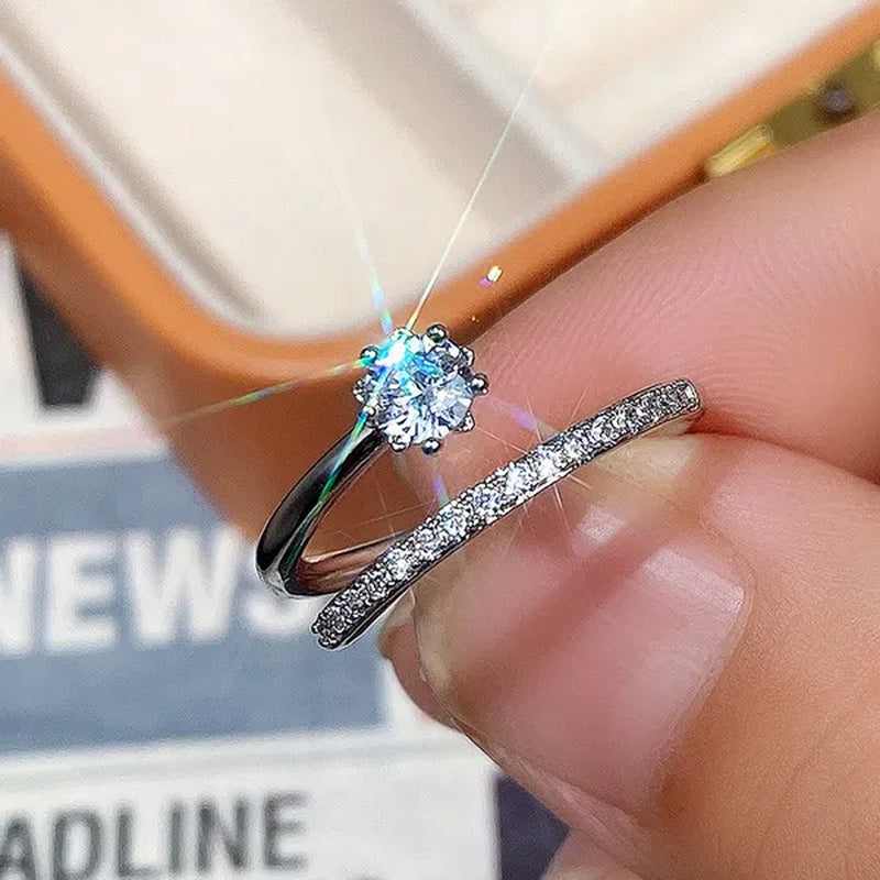 Fashion Moissanite Jewelry Exquisite 925 Sterling Silver White Sapphire Ring Eternal Diamond Wedding Band Proposal Engagement Anniversary Party Gift Promise Rings