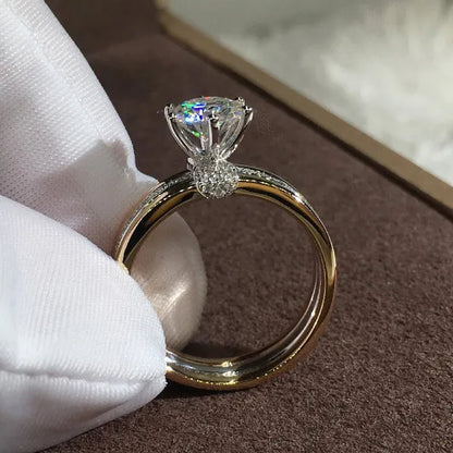 Meishu® Luxury Three-gold Solitaire Diamond Rings Bridal Jewelry Wedding Band Size 6-10