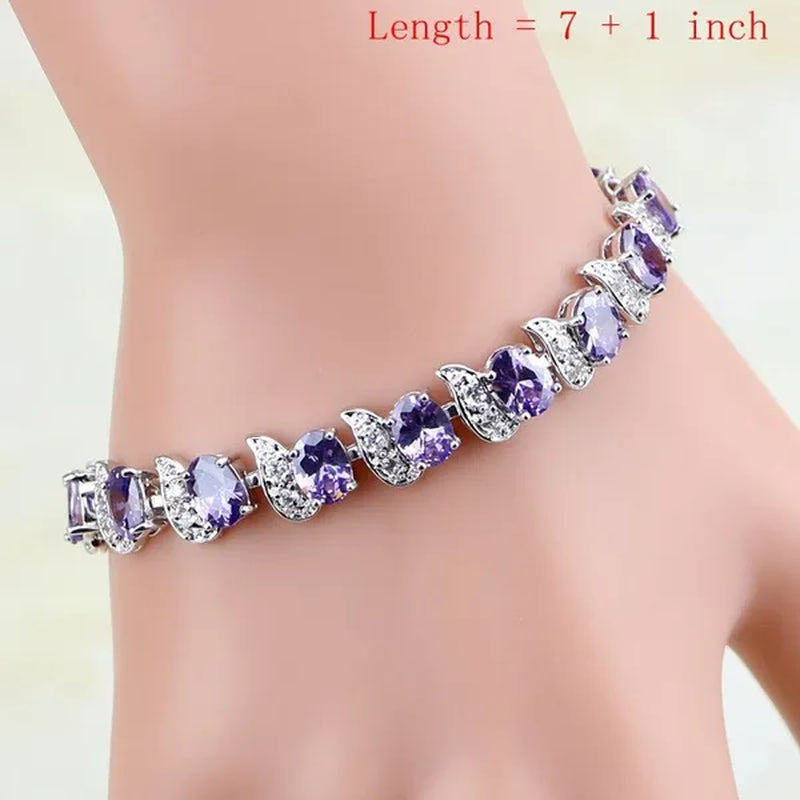 925 Sterling Silver Bridal Jewelry Purple Amethyst White Zircon Jewelry Sets for Women Wedding Earrings/Pendant/Necklace/Ring/Bracelet - WORLD TIME VISITS