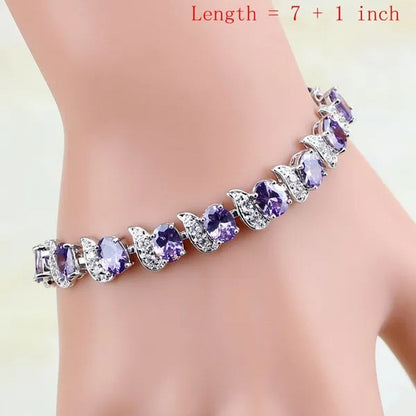 925 Sterling Silver Bridal Jewelry Purple Amethyst White Zircon Jewelry Sets for Women Wedding Earrings/Pendant/Necklace/Ring/Bracelet - WORLD TIME VISITS