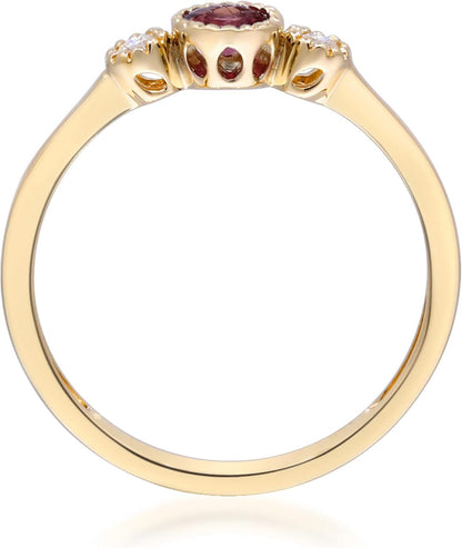 10K Yellow Gold Mozambique Ruby & Diamond Ring for Women - Ethically Sourced, Halo Setting, 0.33 Carat Ruby, 0.14 Carat Diamonds
