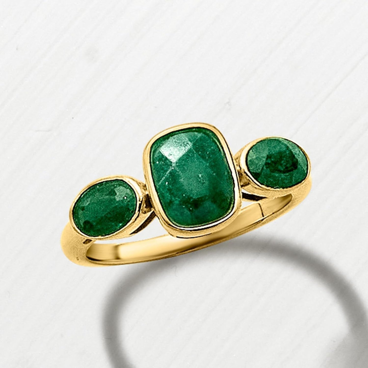 2.80 Ct. T.W. Emerald 3-Stone Ring in 18Kt Gold over Sterling. Size 7