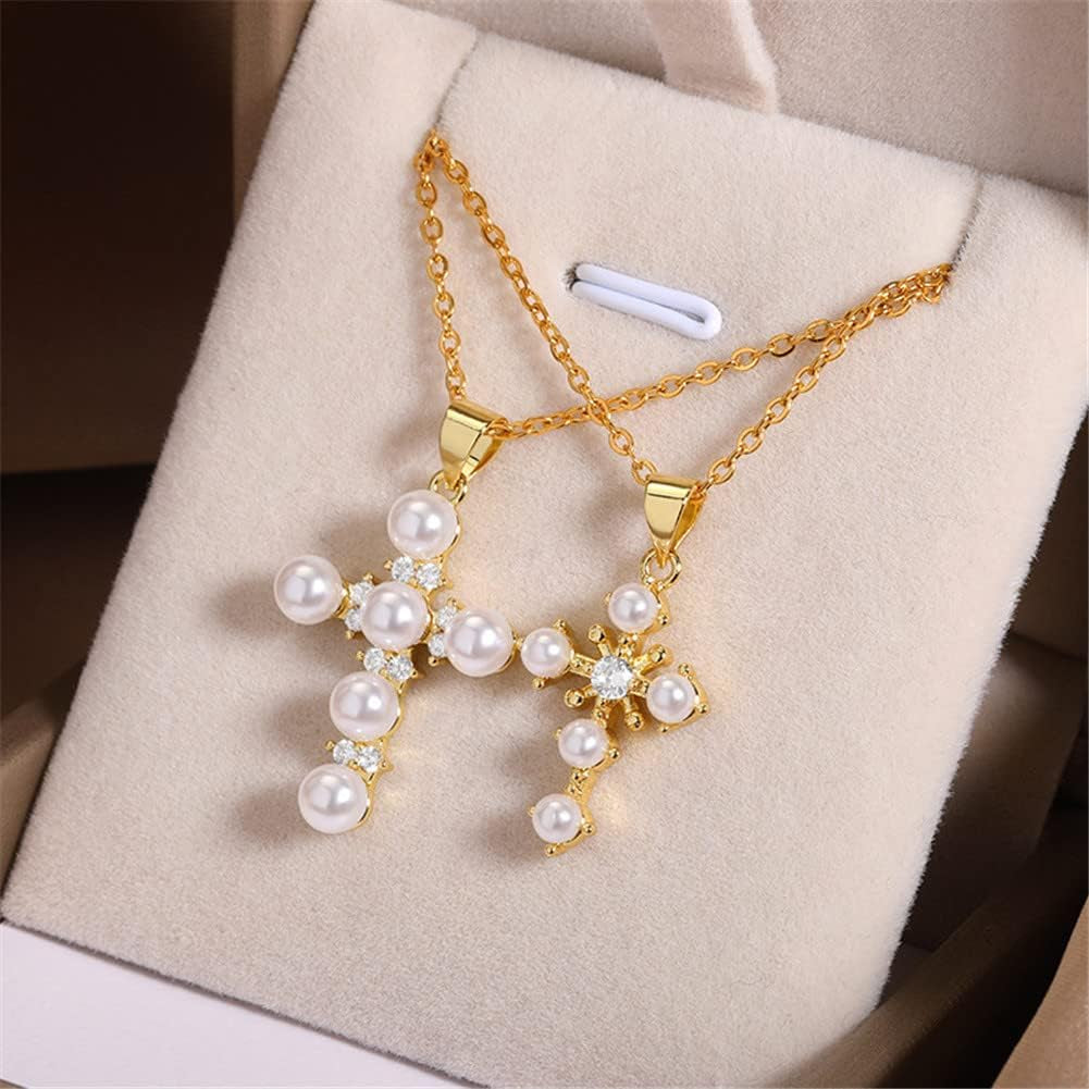 Pearl Cross Necklace Religion Faith Protection Jewelry for Women Inspirational Baptism Gifts 18K Gold Plated Chain