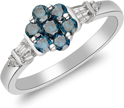 Gin and Grace 10K White Gold Genuine Blue Sapphire Ring with Diamonds for Women Holiday Gifts | Ethically, Authentically & Organically Sourced (Round-Cut) Shaped Sapphire Hand-Crafted Jewelry for Her | Sapphire Ring for Women Holiday Gifts