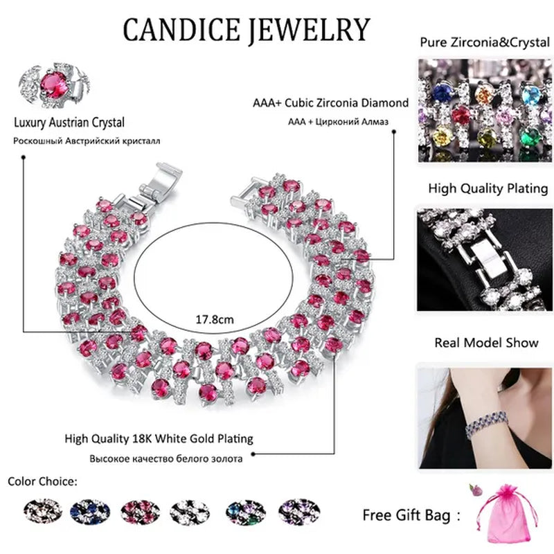 CANDICE Blue Crystal Elegant Bridal Wristband Bracelet White CZ Wedding Bangle Jewelry