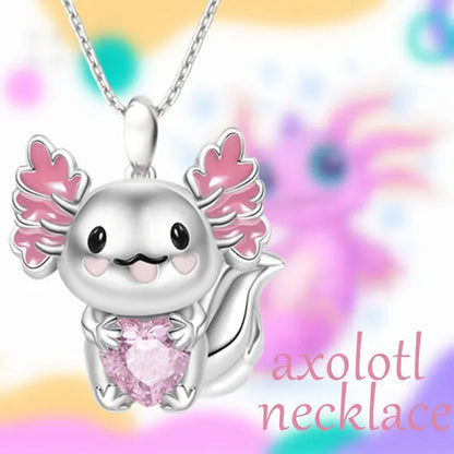 Creative Cartoon Axolotl Animal Heart Shape Diamond Crystal Pendant Necklace Exquisite Women's 925 Silver Necklace Princess Pendant Panda Snowman Necklace Engagement Wedding Accessories Party Jewelry Birthday Gift