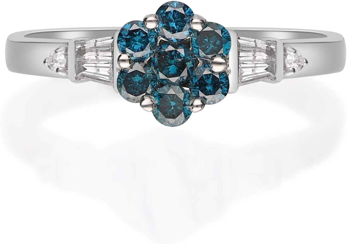 Gin and Grace 10K White Gold Genuine Blue Sapphire Ring with Diamonds for Women Holiday Gifts | Ethically, Authentically & Organically Sourced (Round-Cut) Shaped Sapphire Hand-Crafted Jewelry for Her | Sapphire Ring for Women Holiday Gifts