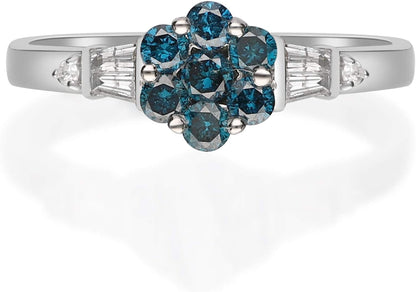 Gin and Grace 10K White Gold Genuine Blue Sapphire Ring with Diamonds for Women Holiday Gifts | Ethically, Authentically & Organically Sourced (Round-Cut) Shaped Sapphire Hand-Crafted Jewelry for Her | Sapphire Ring for Women Holiday Gifts