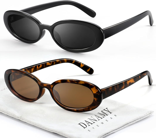 Sunglasses Womens Retro Oval Sunglasses for Women Men Fashion Small Oval Sun Glasses 90S Vintage Driving Shades