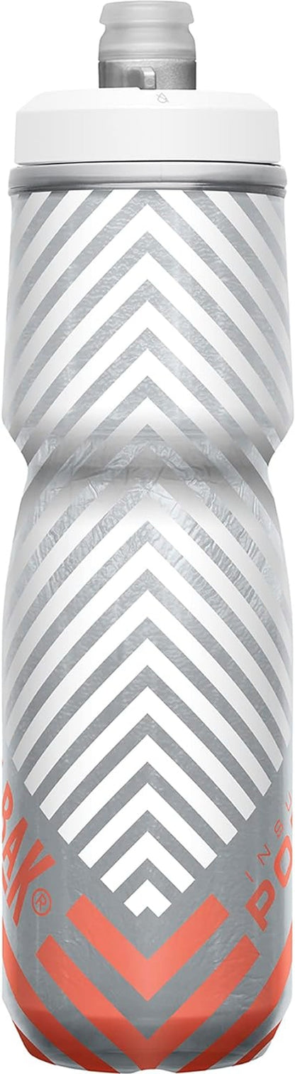 Podium Chill Insulated Bike Water Bottle - Easy Squeeze Bottle - Fits Most Bike Cages - 24Oz, Coral Stripe - WORLD TIME VISITS