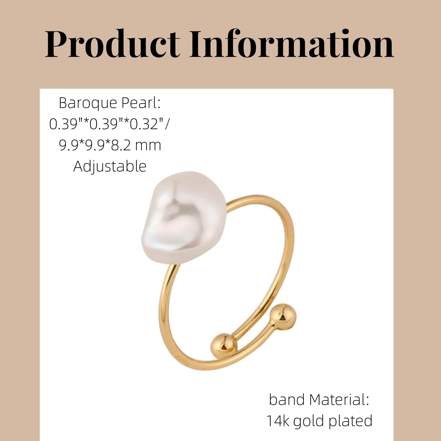 Natural Freshwater Baroque Pearl Ring for Women, Dainty Minimalist Adjustable Rings Band Gold Pearl Charm Ring Jewelry Anniversary Gift for Mom Lover Her (14K Gold Plated) - WORLD TIME VISITS