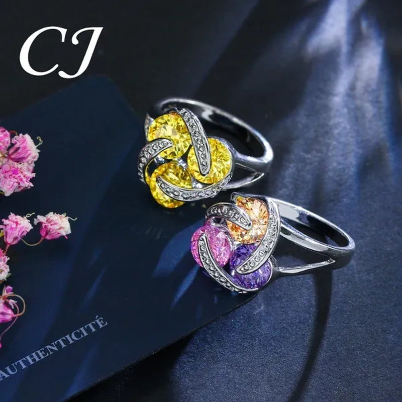 CANDICE Korean Fashion Sterling Silver Plated Women Elegant Pendant Necklace Earrings and Ring Sets Inlay Pure AAA Cubic Zirconia Knot Jewelry Set for Lady（Us 6-9)