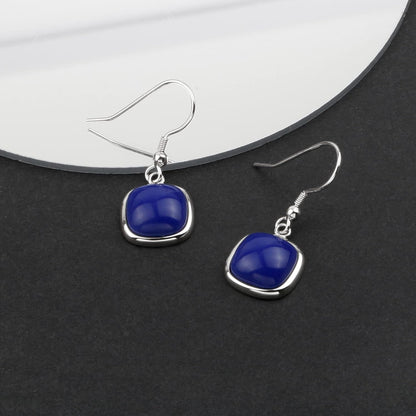Sterling Silver Square Cabochon Blue Lapis Lazuli Earrings for Classy Women