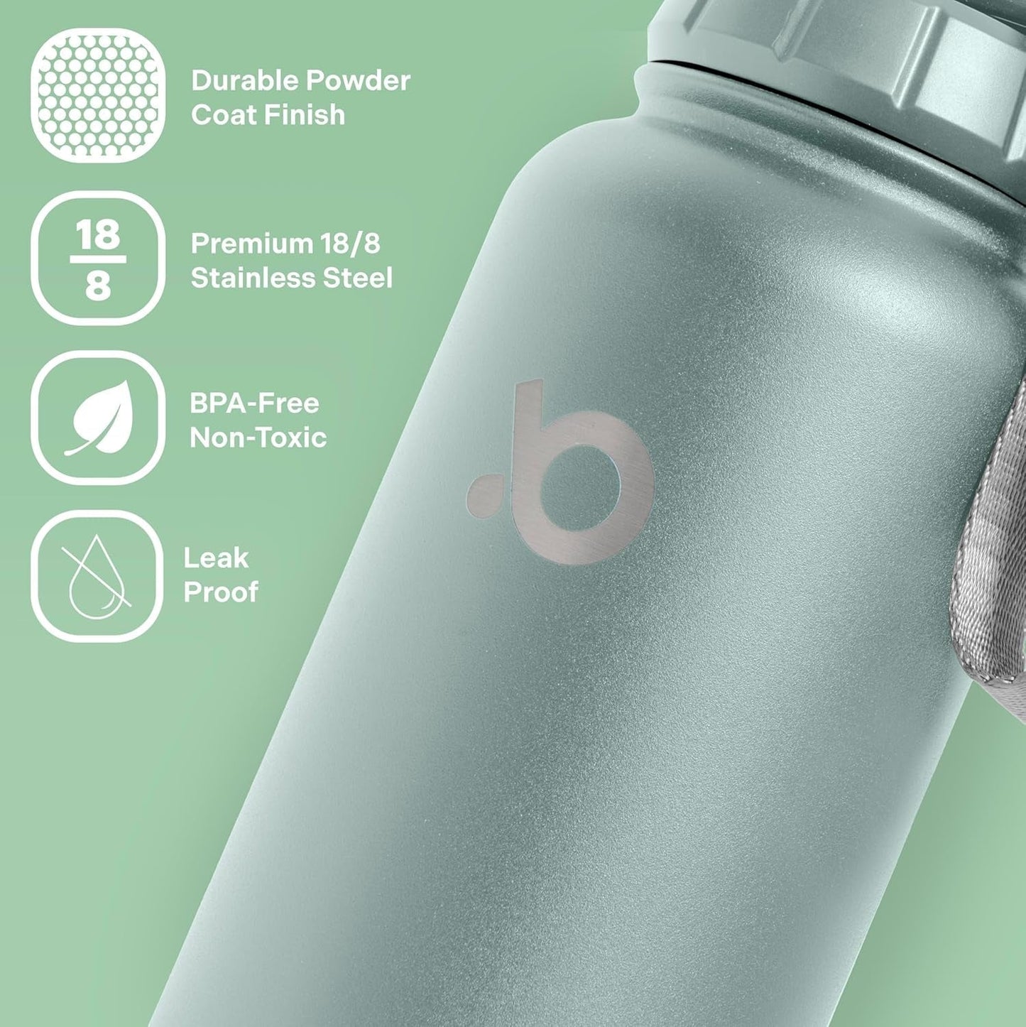 32 Oz Insulated Sports Water Bottle with 8 Oz Storage Compartment, Double Wall Leak Proof Stainless Steel Bottle with 2 Lids for Sports and Travel, Cold and Hot Drinks, Bpa-Free - Green