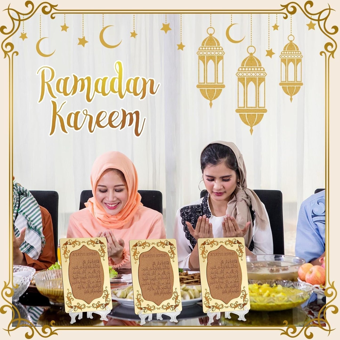 12 Pcs Eid Gifts for Women Ayatul Kursi Islamic Party Favors Gifts Ramadan Muslim Wedding Table Art Room Party Decoration with Clear Stand and Gift Boxes(Wood)