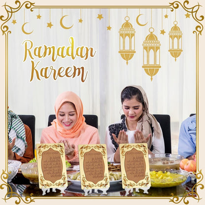 12 Pcs Eid Gifts for Women Ayatul Kursi Islamic Party Favors Gifts Ramadan Muslim Wedding Table Art Room Party Decoration with Clear Stand and Gift Boxes(Wood)