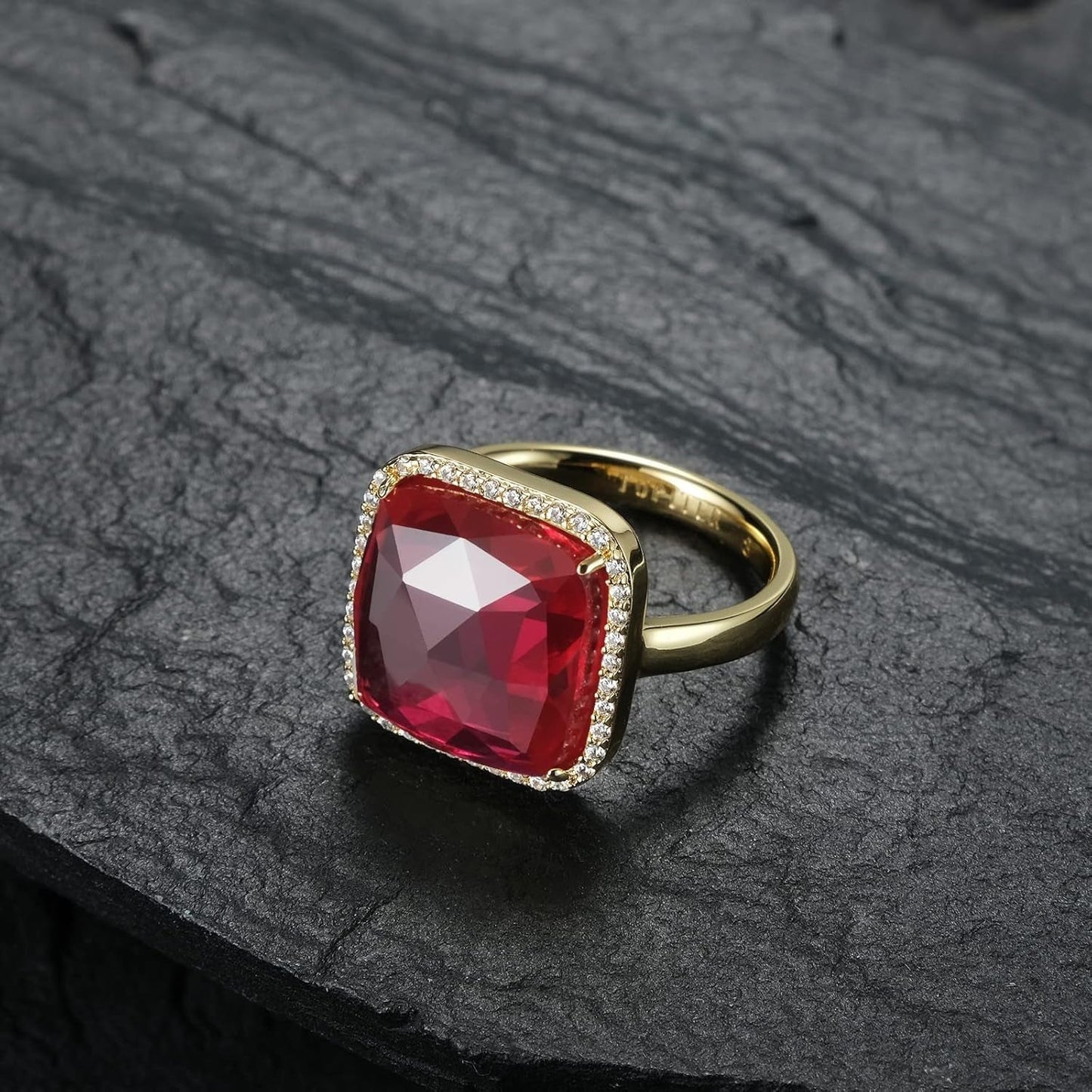 Natural Gemstone Rings, 14K Gold/Rhodium Plated Genuine Gemstone Square Ring with Zirconia for Women, Birthstone Rings Jewelry Gifts for Valentine'S Day, Birthday (Available 6,7,8,9)