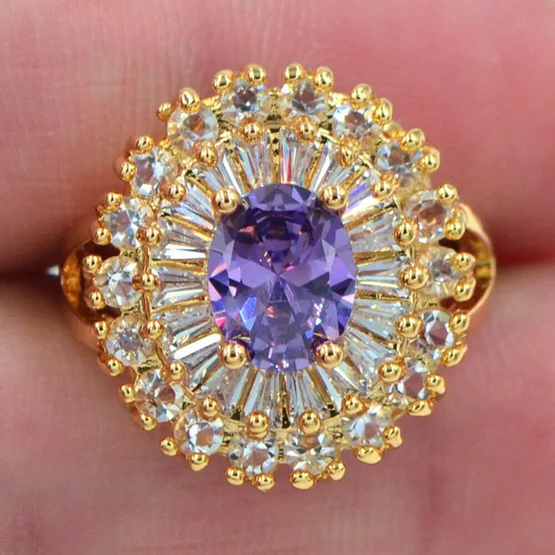 Women Luxury Purple Cubic Zirconia CZ Wedding Ring Jewelry - WORLD TIME VISITS