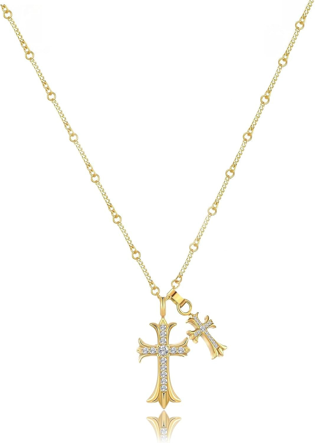 Cross Necklace 14K Gold Plated/Sterling Silver Double Cross Pendant Cz,Cubic Zirconia Cross Necklaces for Women Men Jewelry Birthday Gifts