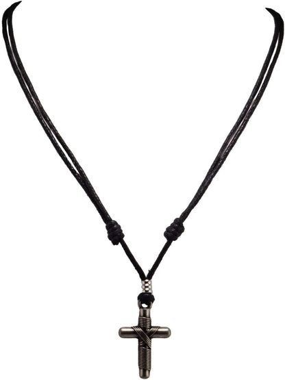 Wrapped Cross on Adjustable Cord Necklace - WORLD TIME VISITS