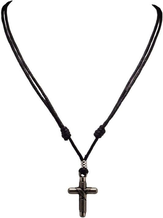 Wrapped Cross on Adjustable Cord Necklace - WORLD TIME VISITS