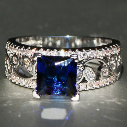 Elegant Silver Yellow Diamond Birthstone Gemstones Engagement Wedding Anniversary Ring Size 6 7 8 9 10