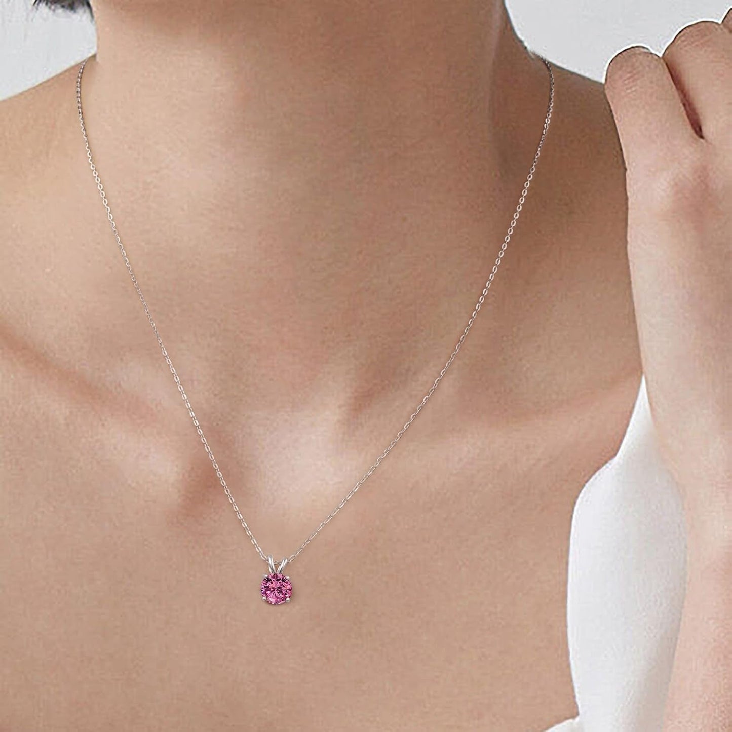 Birthstone Necklace for Women Mom Wife, 1Ct Sparkle round Cut Birthstone Pendant 18K White Yellow Rose Gold Plated 925 Sterling Silver Birthstone Gifts for Women Mom Wife Friend