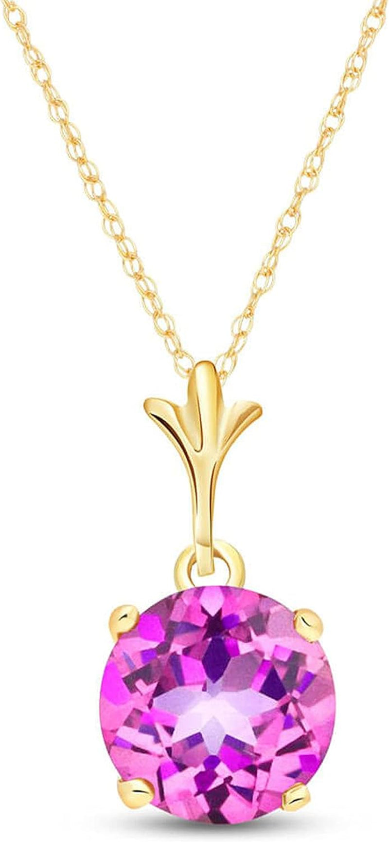 14K Yellow, White, Rose Gold Solitaire Pink Topaz Pendant Necklace