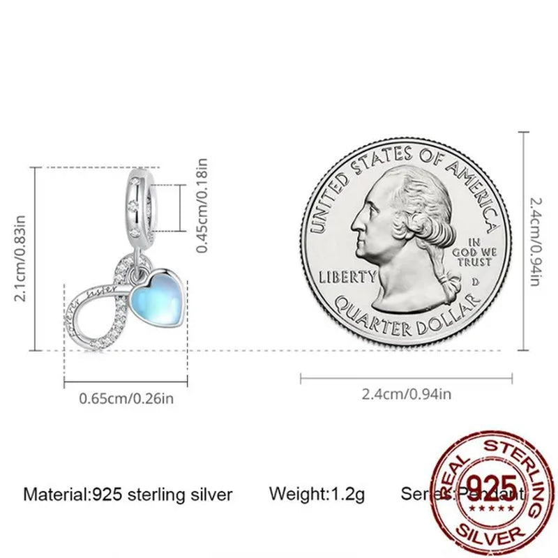 925 Sterling Silver Eternal Sisterhood Pendant Infinite Symbol Love Heart Zircon Pendant Charm for Women Bracelet Necklace DIY