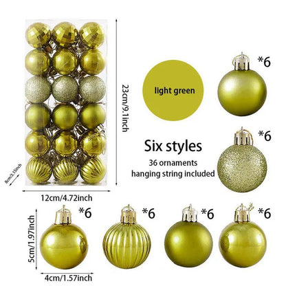 36Pcs/Box 4CM Glitter Christmas Balls Xmas Tree Hanging Pandent Balls Rose Gold Silver Green Red Blue New Year Christmas Home Decor
