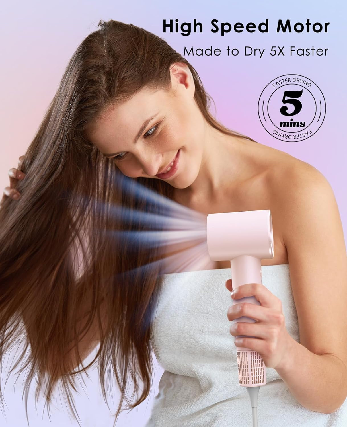 Hair Dryer, Negative Ionic Hair Dryer, High-Speed Blow Dryer with 110, 000 RPM Brushless Motor, Fast Drying Lightweight Travel Hairdryer, Low Noise Home Hair Dryer with Smooth Nozzle