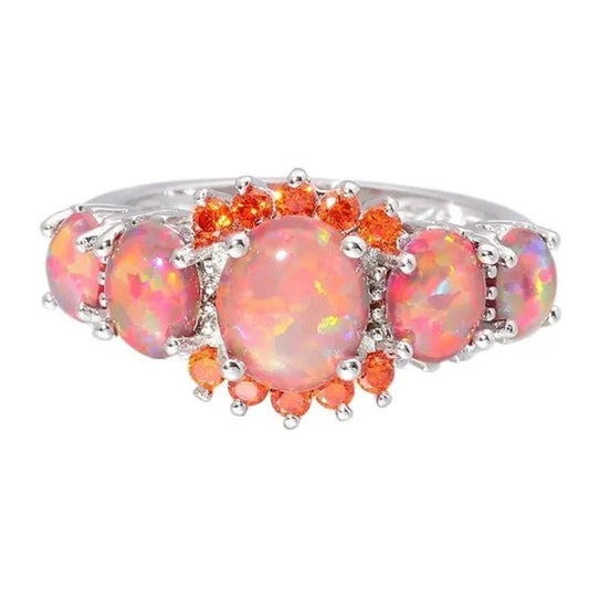 Fashion Temperament Orange Fire Opal Ruby Garnet 925 Sterling Silver Ring Wedding Banquet Ring Size 5-12