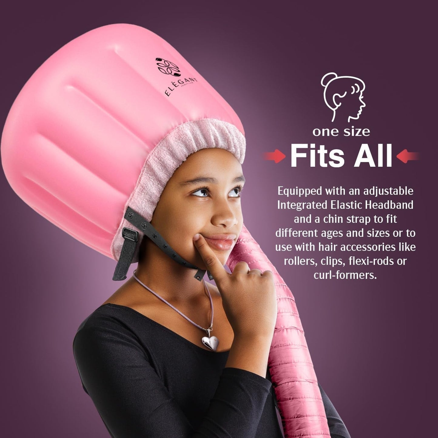 Bonnet Hairdryer Attachment - Integrated Elastic Headband That Reduces Heat around Ears & Neck - Hooded Hair Dryer Diffuser Cap - Easy to Use for Deep Conditioning and Fast Hair Drying (Rose Gold)