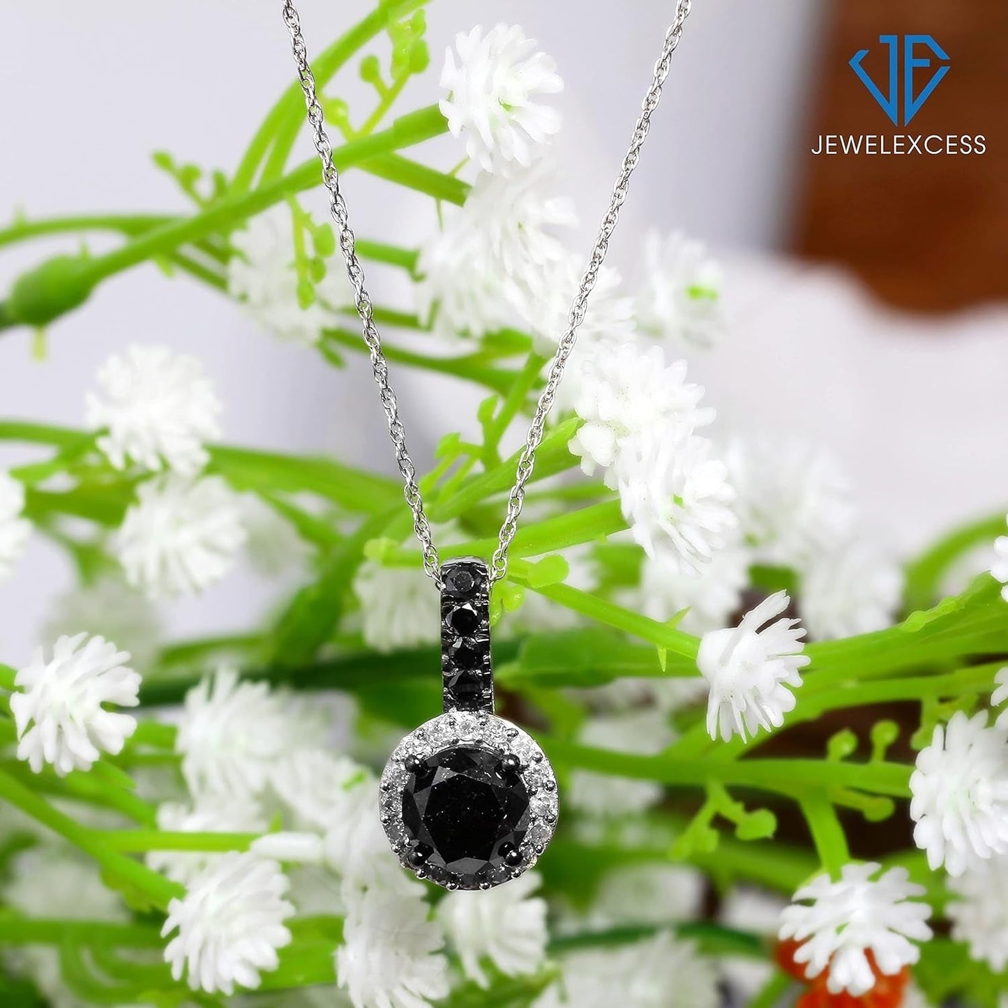 Diamond Halo Pendants – 2.00CTW Black & White Diamond Halo Pendant, Sterling Silver Pendant Band – Black Pendant Diamond Pendants for Women – Birthday Gifts