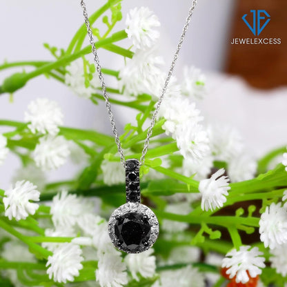 Diamond Halo Pendants – 2.00CTW Black & White Diamond Halo Pendant, Sterling Silver Pendant Band – Black Pendant Diamond Pendants for Women – Birthday Gifts