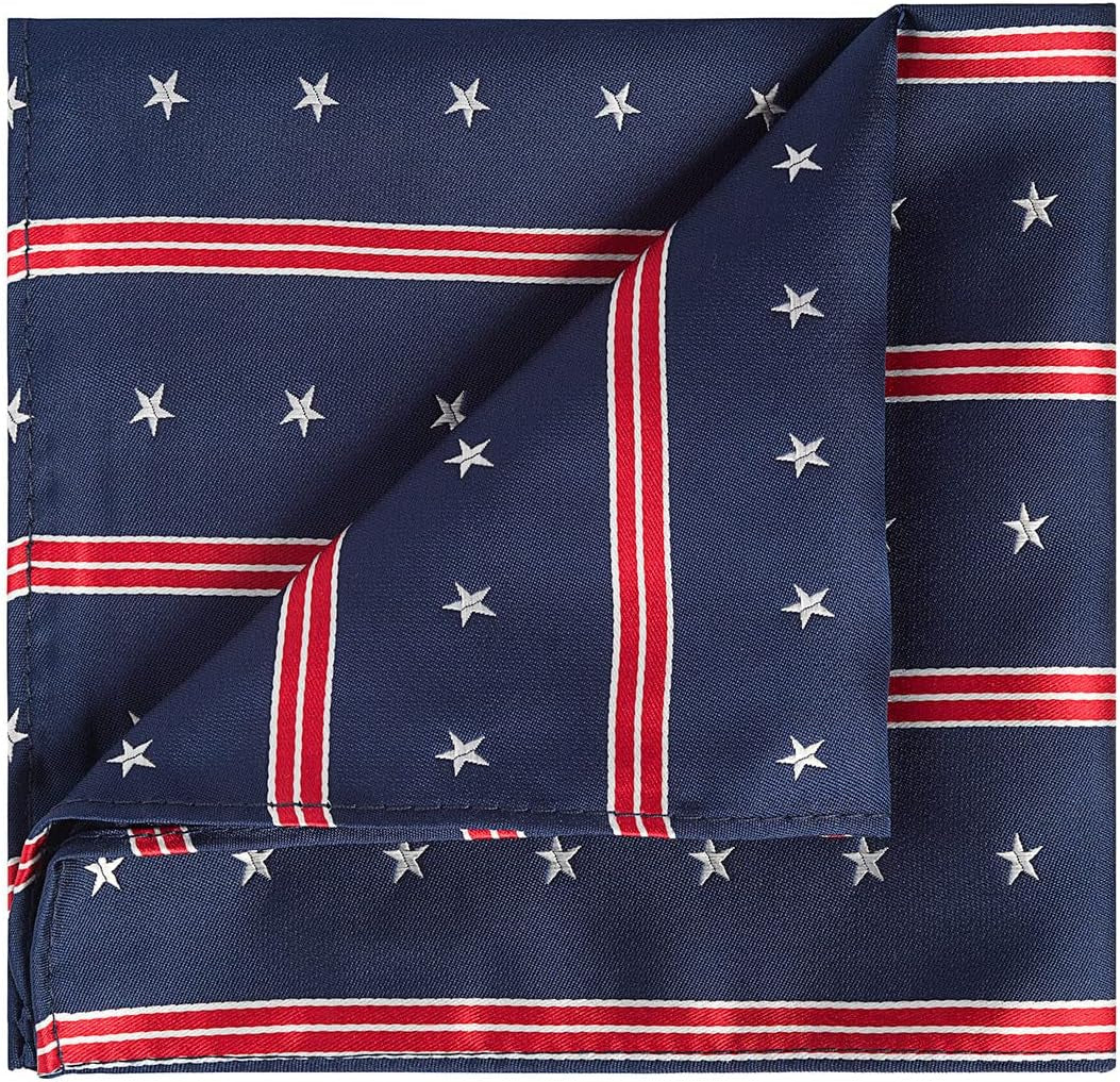 Mens Silk Tie Set Patriotic Ties the USA Necktie + Pocket Square